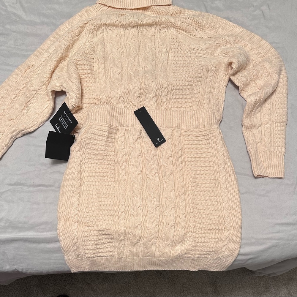 Lulu's Soft Cream Knit Sweater & skirt set